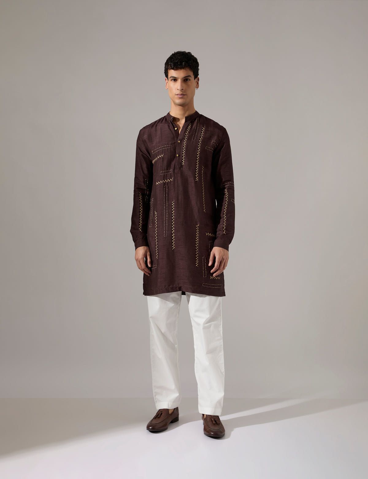 Pedro Hand Embroidered Kurta Set - Bark - image 1
