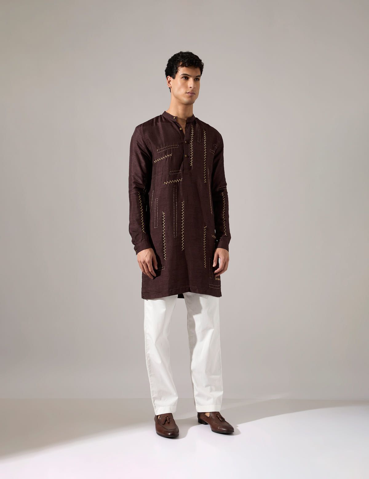 Pedro Hand Embroidered Kurta Set - Bark - image 2