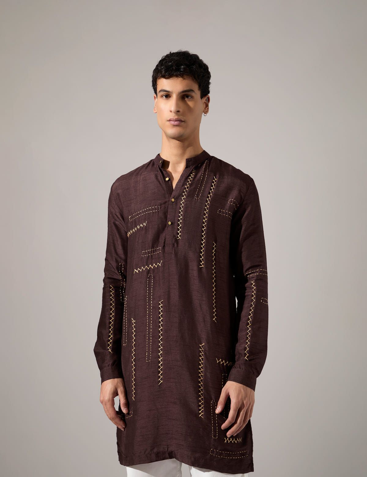 Pedro Hand Embroidered Kurta Set - Bark - image 4