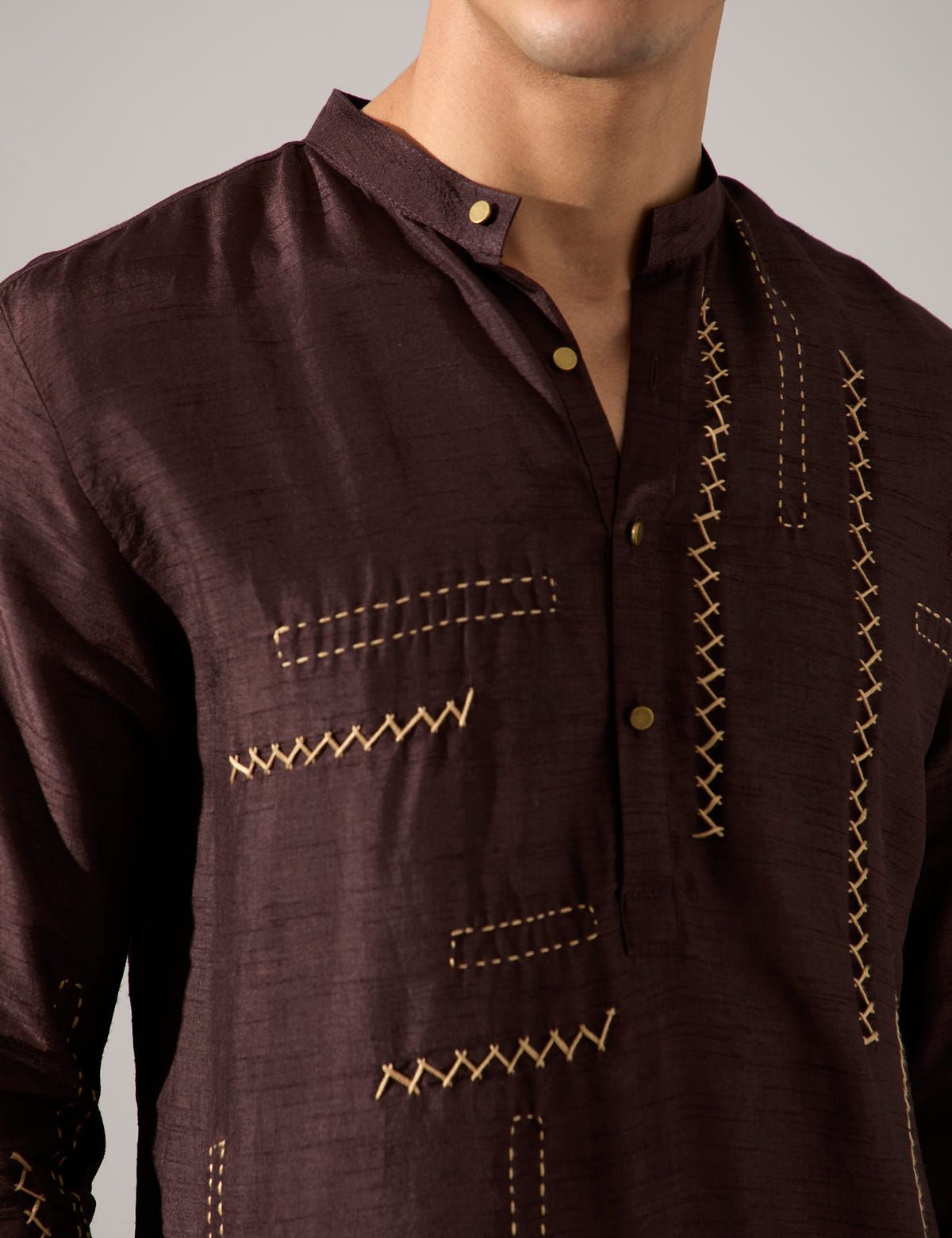 Pedro Hand Embroidered Kurta Set - Bark - image 5