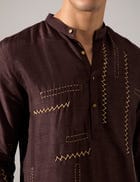 Pedro Hand Embroidered Kurta Set - Bark view 5