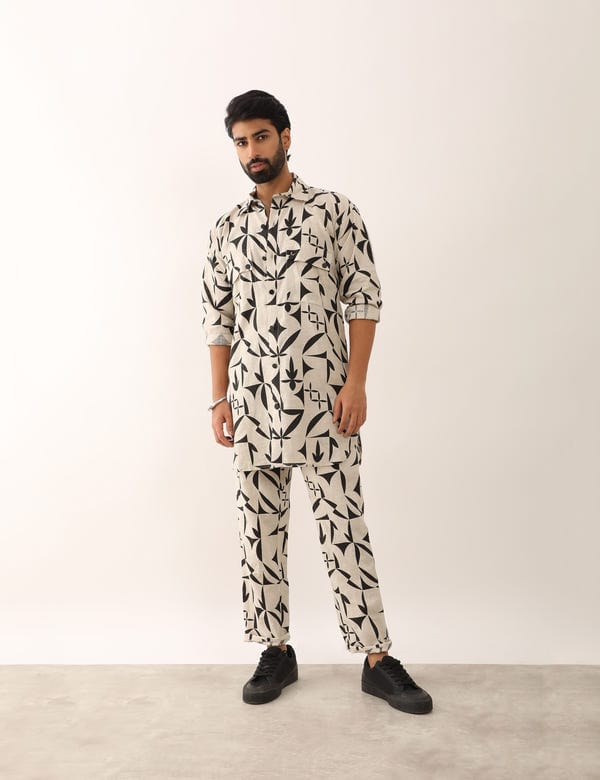 SON OF A NOBLE - SNOB — KABIR STENCIL SHIRT - IVORY
