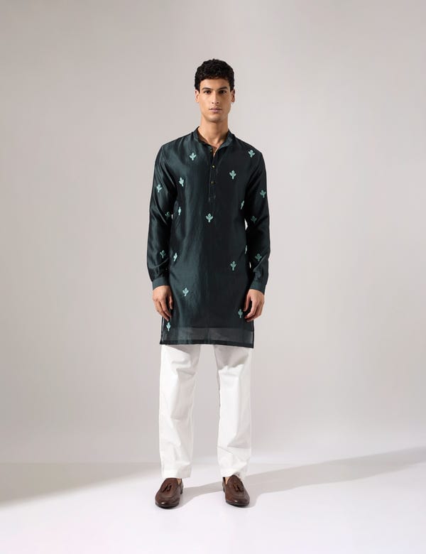 SON OF A NOBLE - SNOB — Jamie Hand Embroidered Kurta Set - Forest