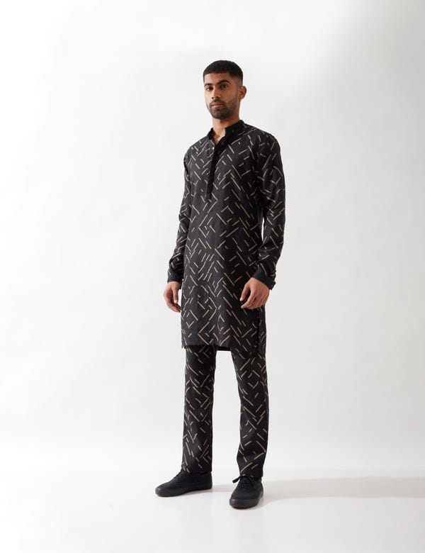 SON OF A NOBLE - SNOB — AIDEN PATHWAY KURTA SET - BLACK