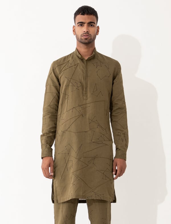 SON OF A NOBLE - SNOB — EVANS DOT TO DOT KURTA - BROWN