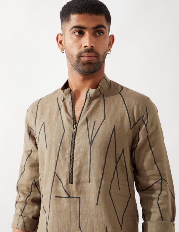 SON OF A NOBLE - SNOB — RORY METAL KURTA - OLIVE