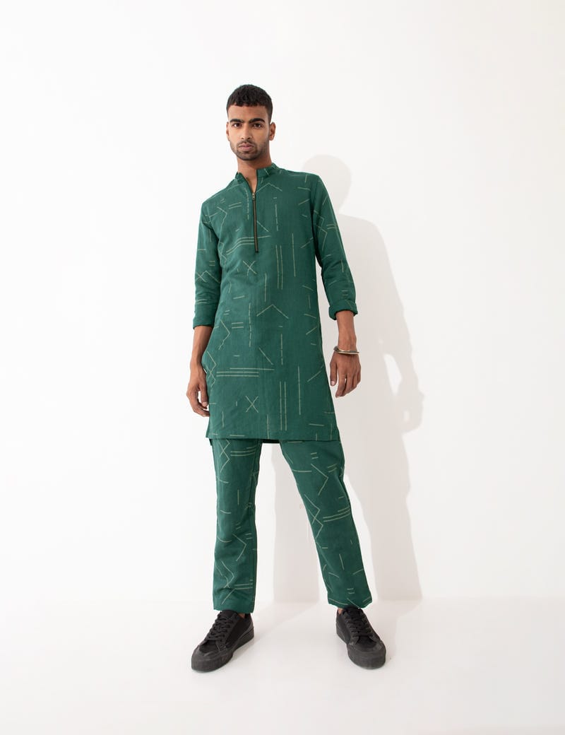 HAZEL CONTRA KURTA SET- GREEN