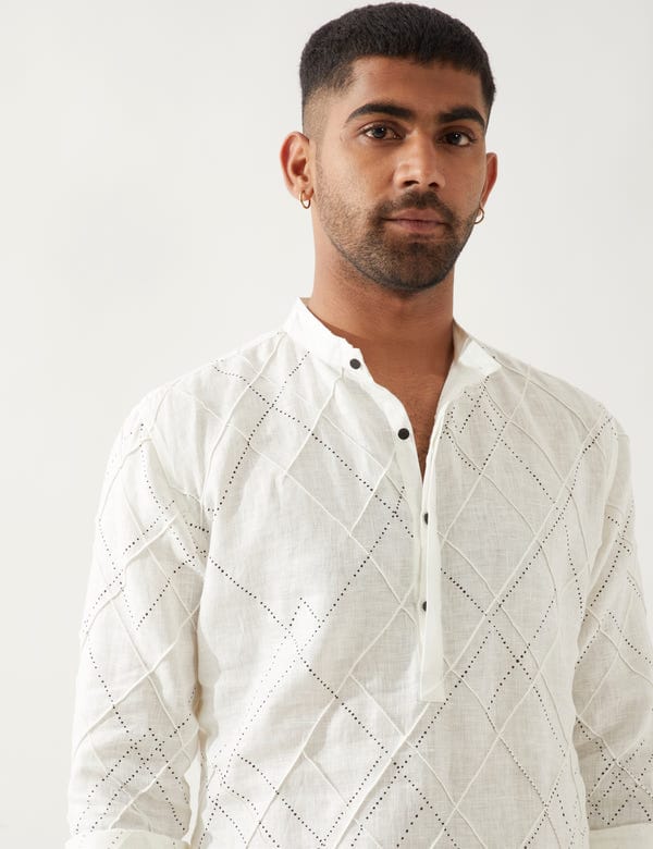 SON OF A NOBLE - SNOB — NATHAN ARGILE KURTA - WHITE