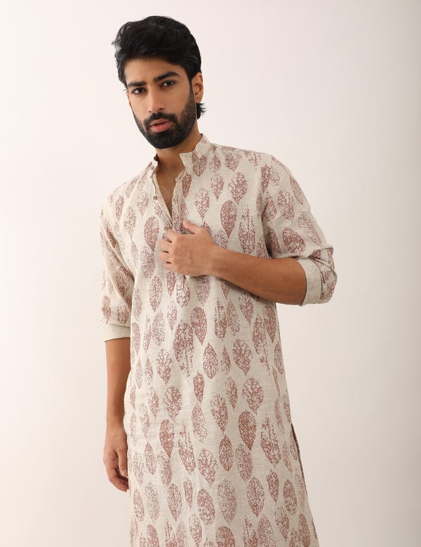 SON OF A NOBLE - SNOB — KRISH LEAF KURTA - IVORY