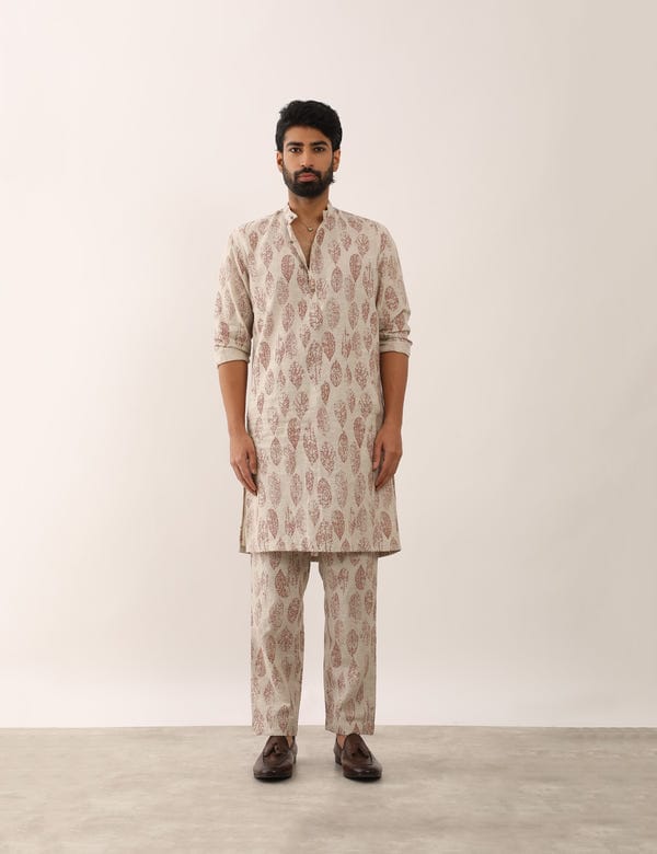 SON OF A NOBLE - SNOB — KRISH LEAF KURTA - IVORY