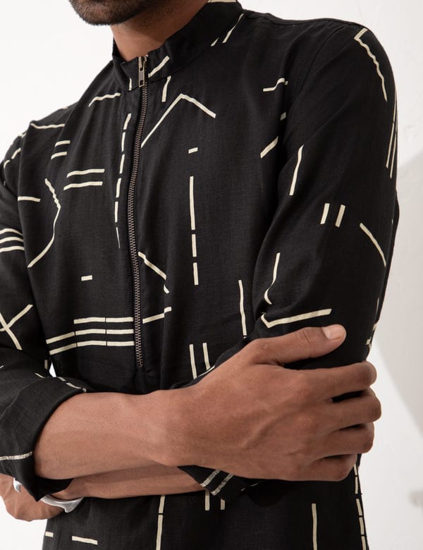SON OF A NOBLE - SNOB — HAZEL CONTRA KURTA- BLACK
