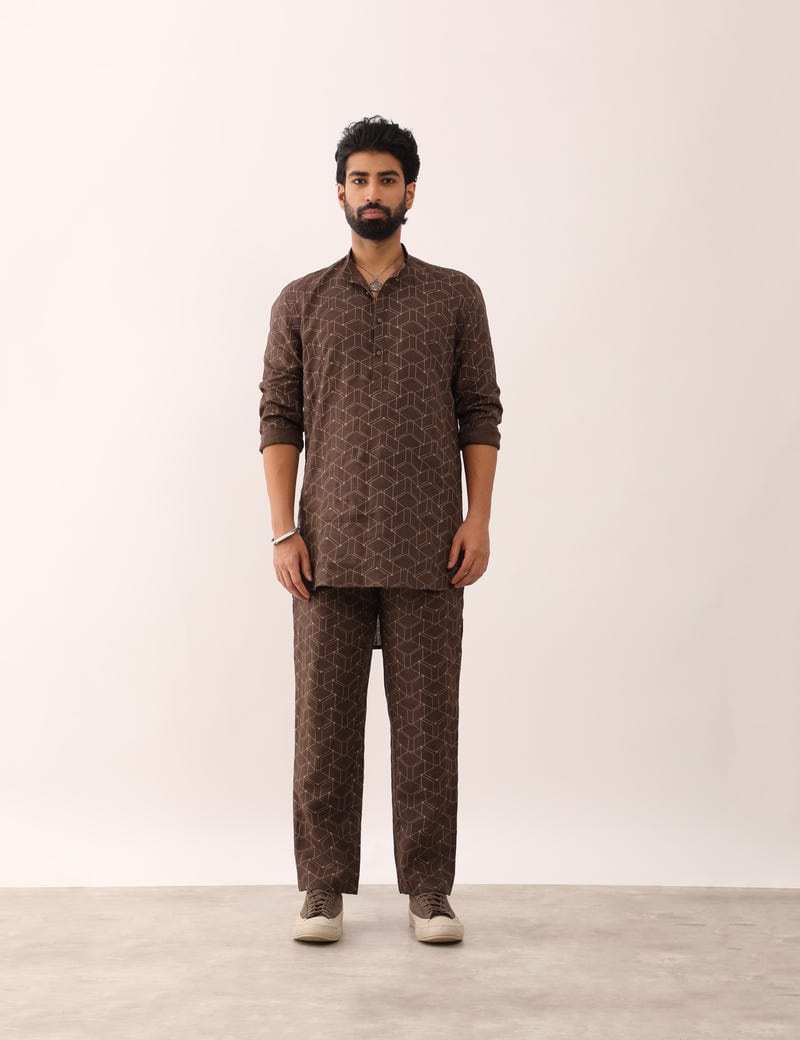 RAUNAQ WEB KURTA SET - BROWN