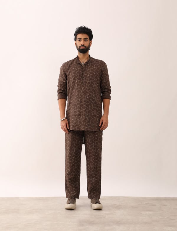 SON OF A NOBLE - SNOB — RAUNAQ WEB KURTA - BROWN