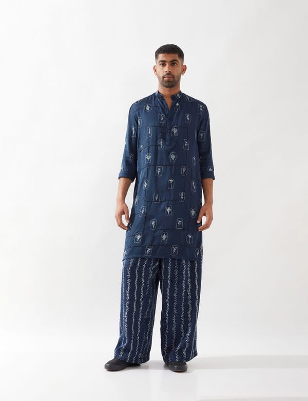 SON OF A NOBLE - SNOB — ZEPH STAMP KURTA SET - NAVY