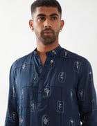 ZEPH STAMP KURTA SET - NAVY view 2