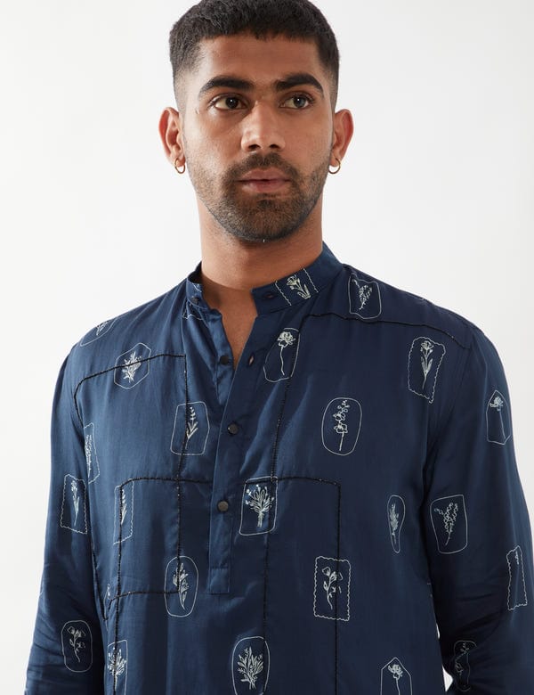 SON OF A NOBLE - SNOB — ZEPH STAMP KURTA SET - NAVY