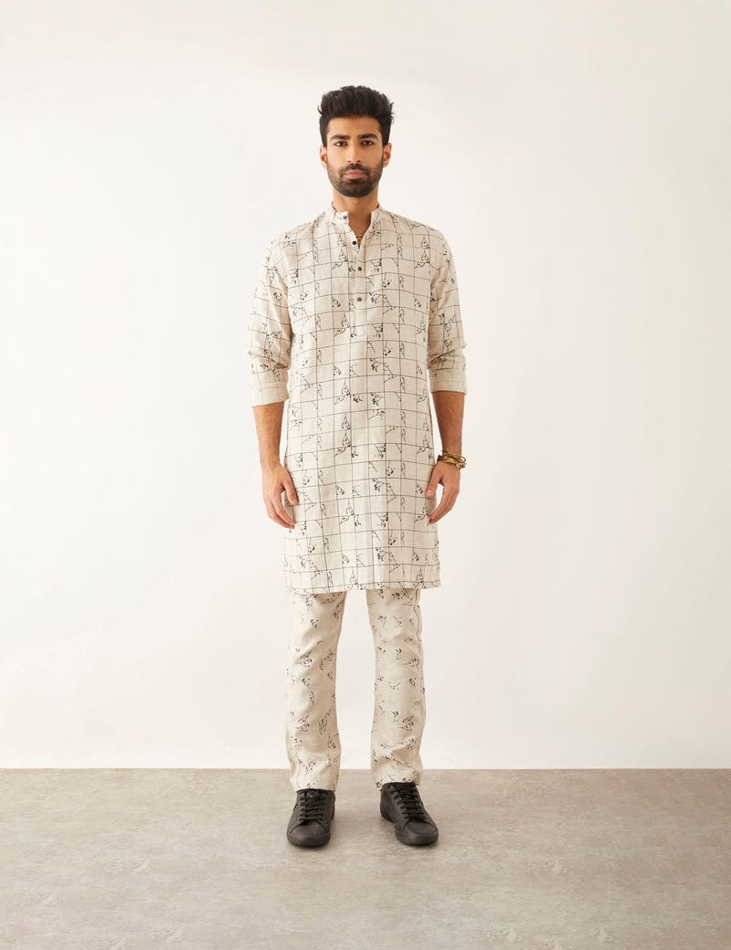 HALLES - GRID FLORAL - KURTA - IVORY