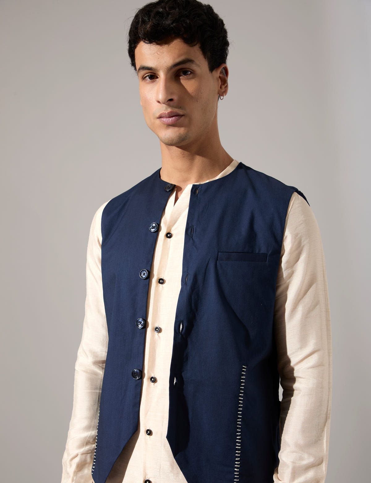 Dane Hand Embroidered Bandi - Navy - image 6