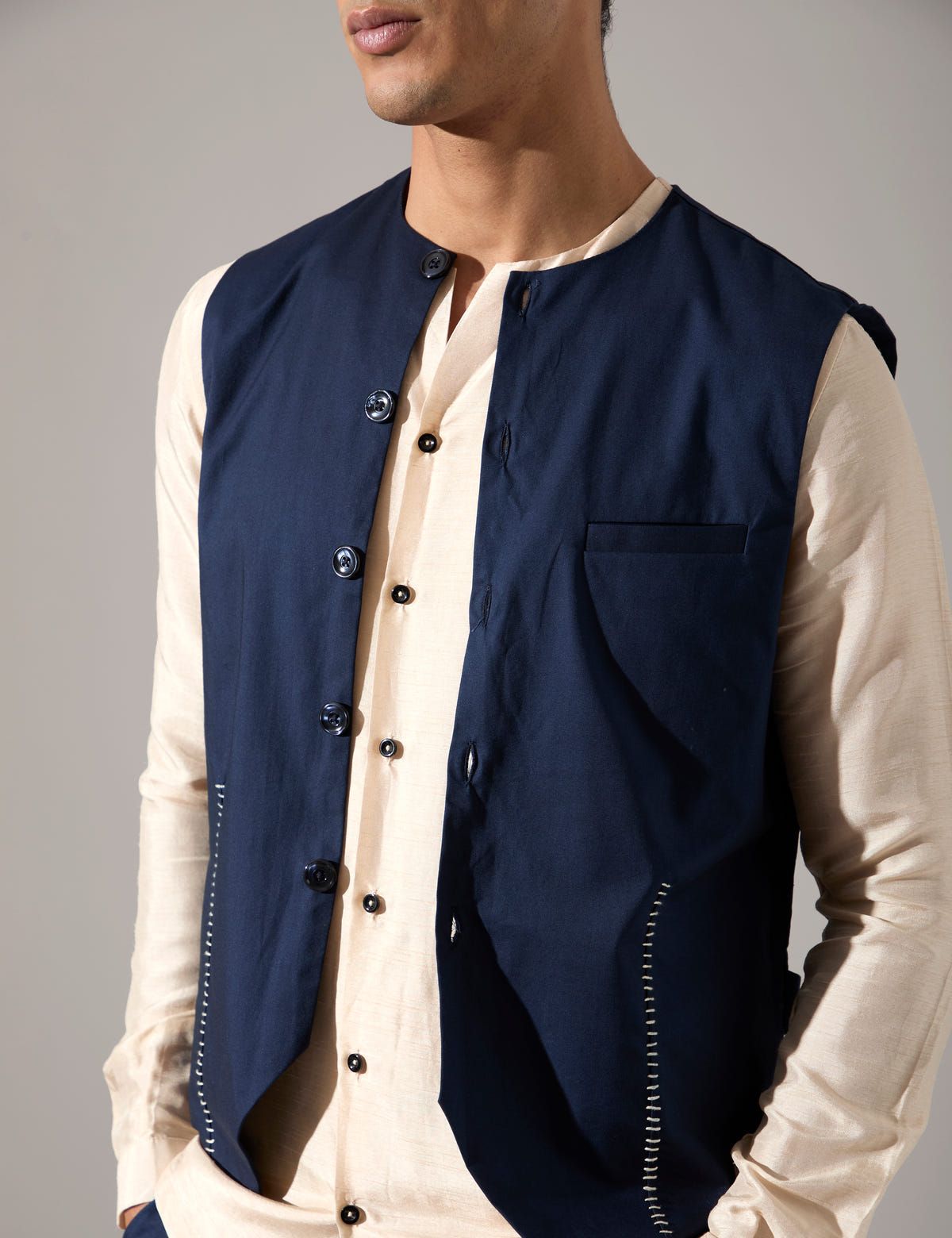 Dane Hand Embroidered Bandi - Navy - image 7