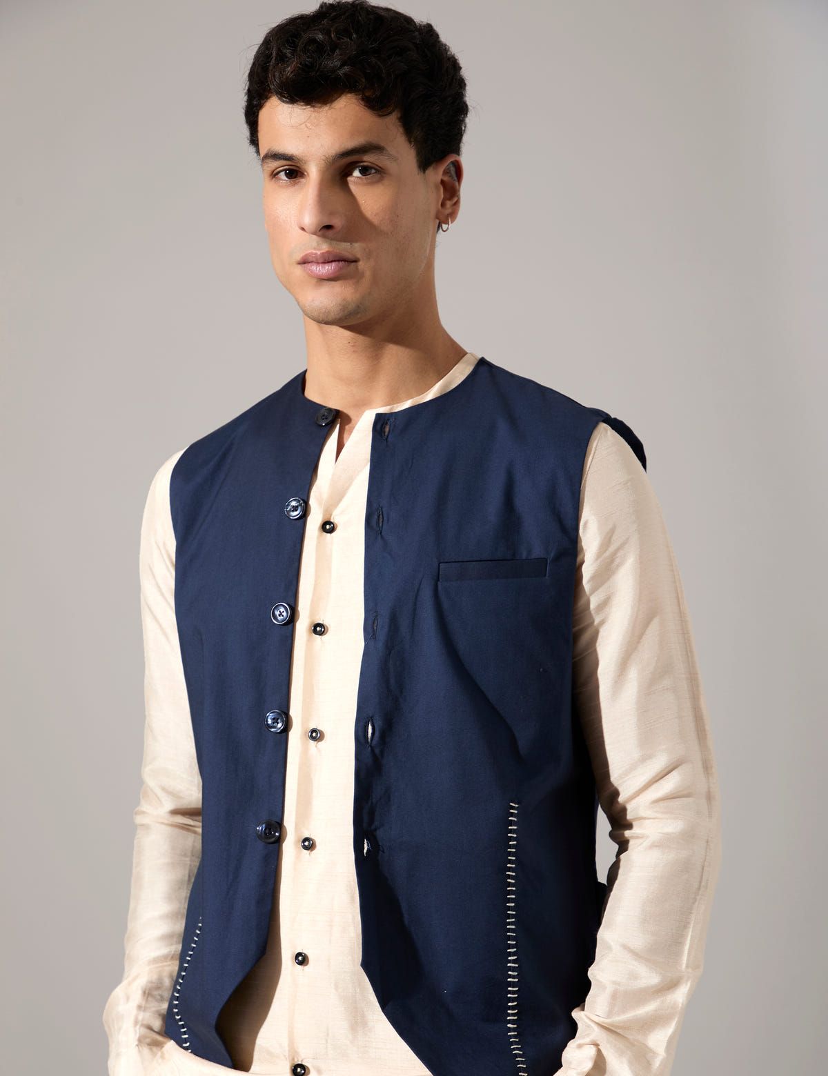 Dane Hand Embroidered Bandi - Navy - image 8