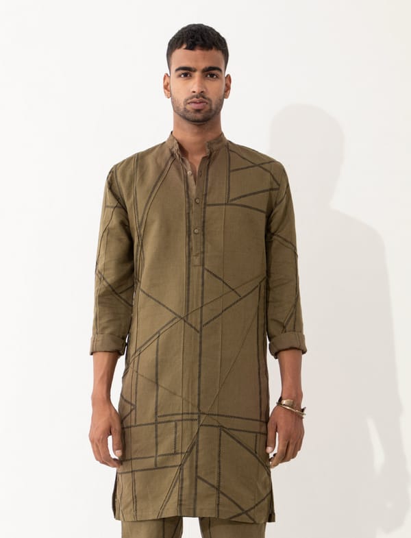 SON OF A NOBLE - SNOB — ED PIPELINE KURTA - BROWN