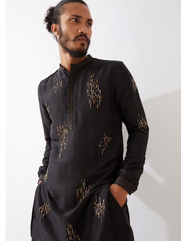 SON OF A NOBLE - SNOB — HAYES SILK KURTA SET - BLACK