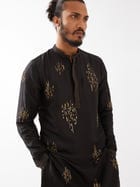 HAYES SILK KURTA SET - BLACK view 7