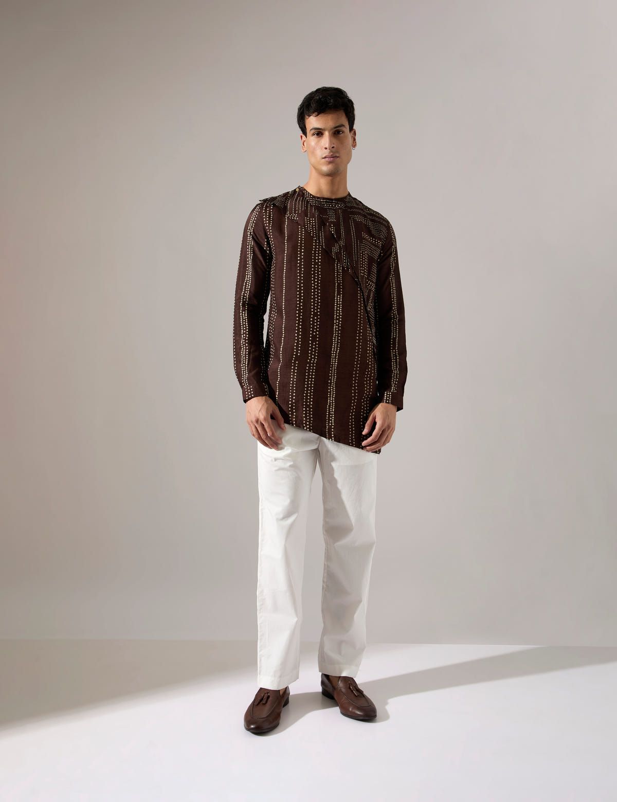 Corey Dots and Shibori Kurta Set - Bark - image 1