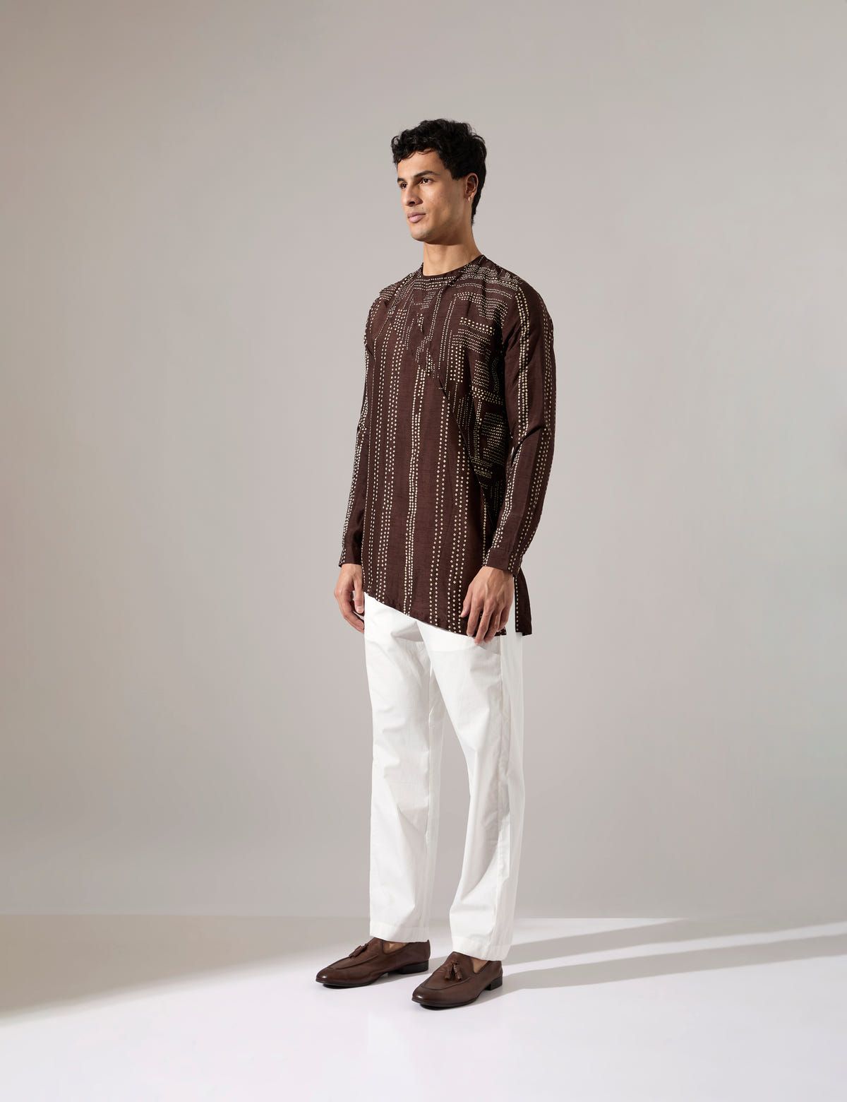 Corey Dots and Shibori Kurta Set - Bark - image 3