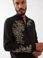 BRODY SILK KURTA SET - BLACK view 2