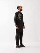 BRODY SILK KURTA SET - BLACK view 5