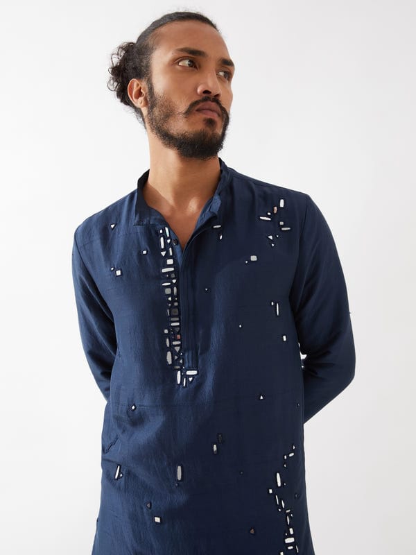 SON OF A NOBLE - SNOB — ERIC SILK KURTA SET - NAVY