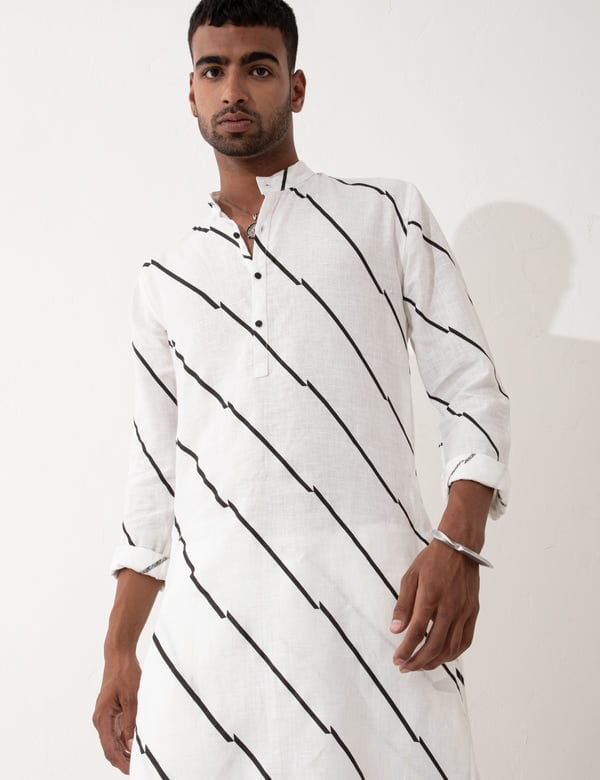 SON OF A NOBLE - SNOB — ZANDER BIAS KURTA - WHITE