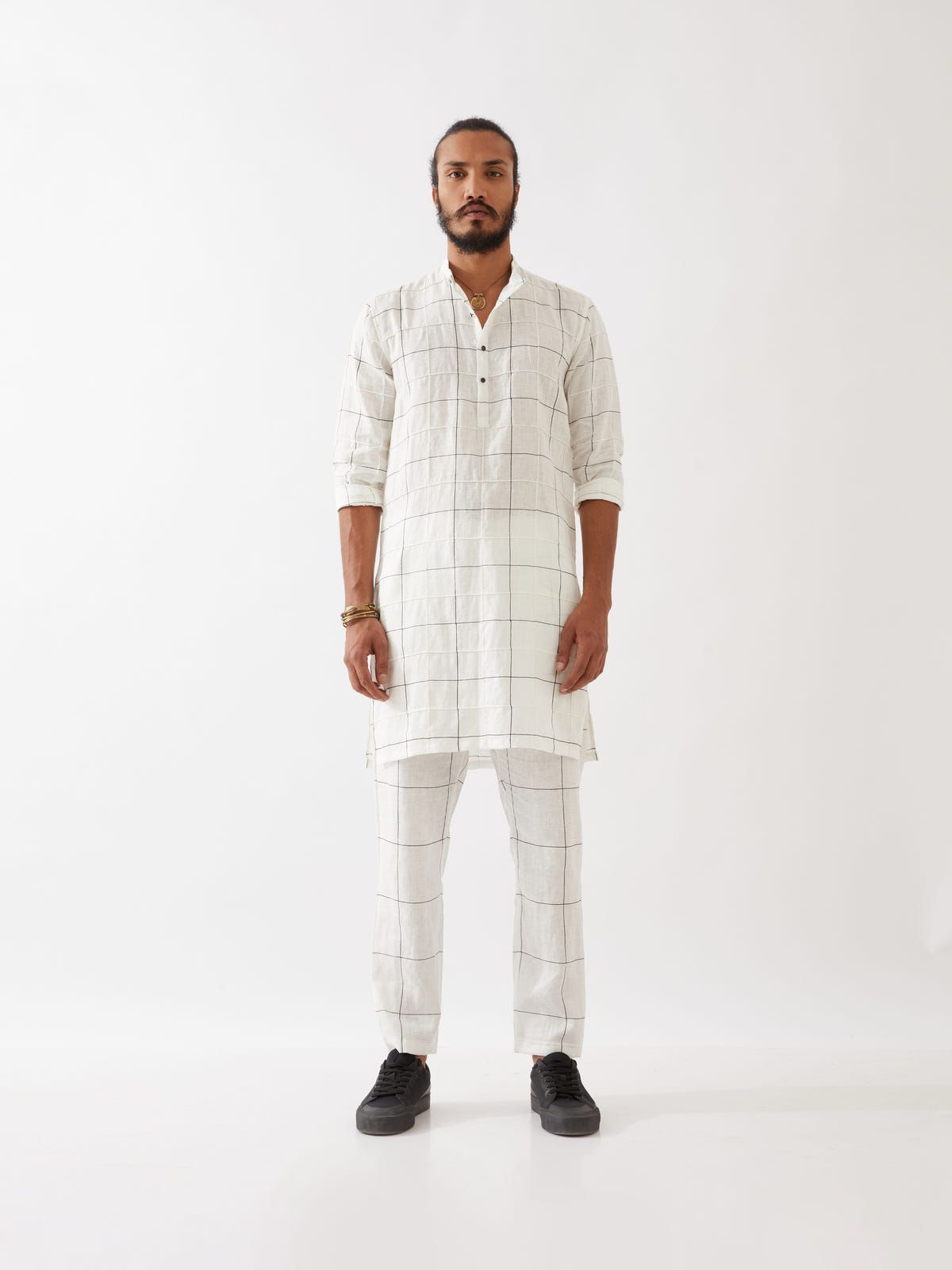 JENSON WINDOW CHECK KURTA SET - WHITE - image 2