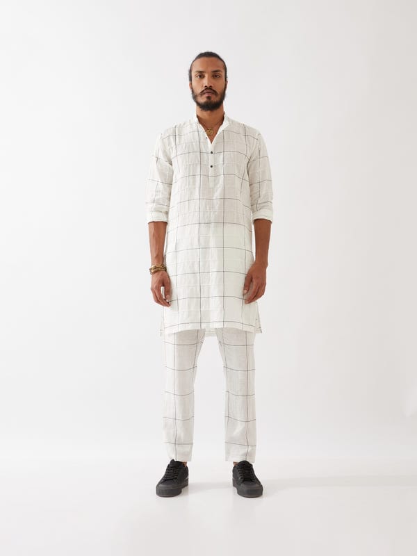 SON OF A NOBLE - SNOB — JENSON WINDOW CHECK KURTA SET - WHITE