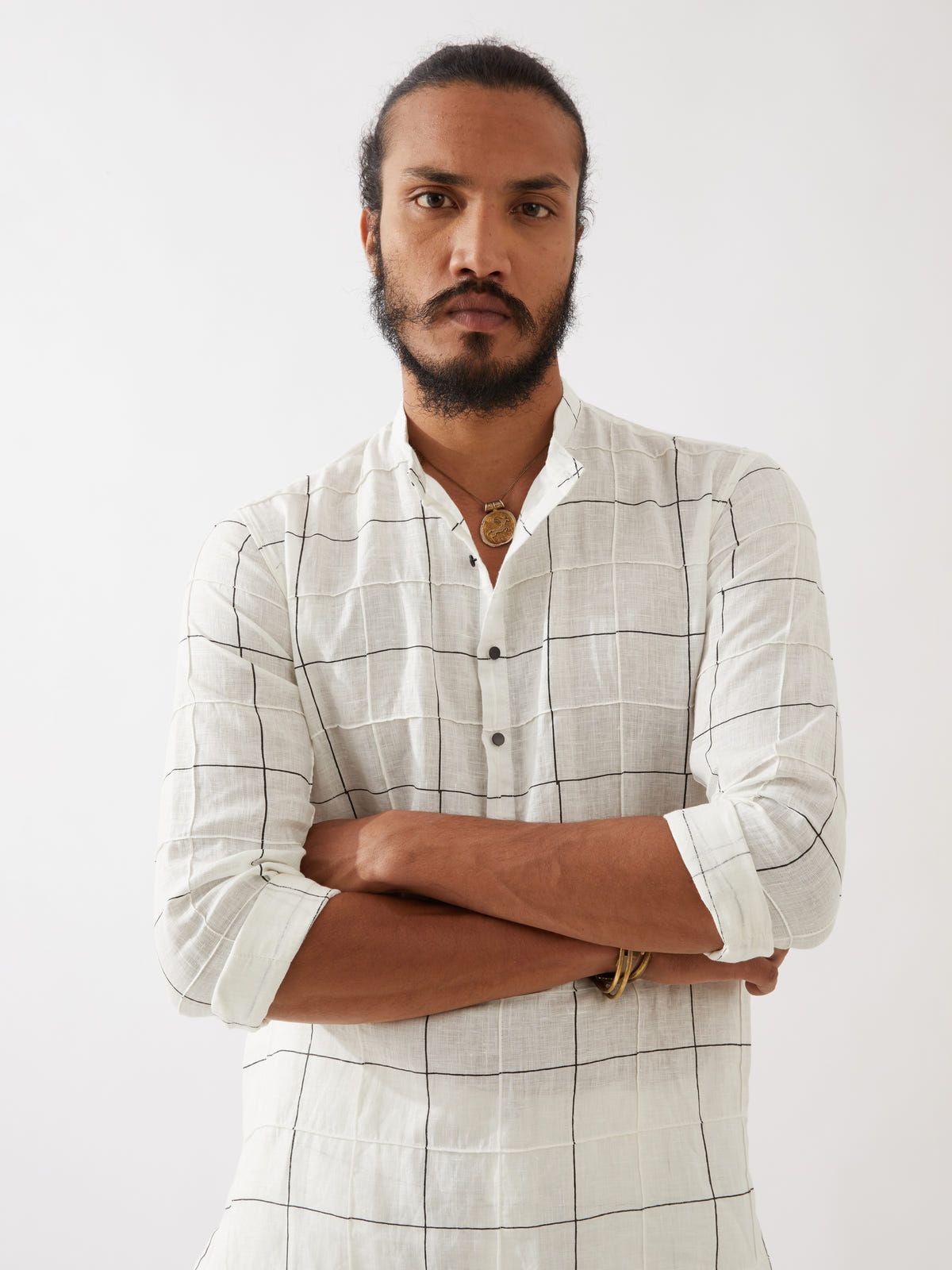 JENSON WINDOW CHECK KURTA SET - WHITE - image 6