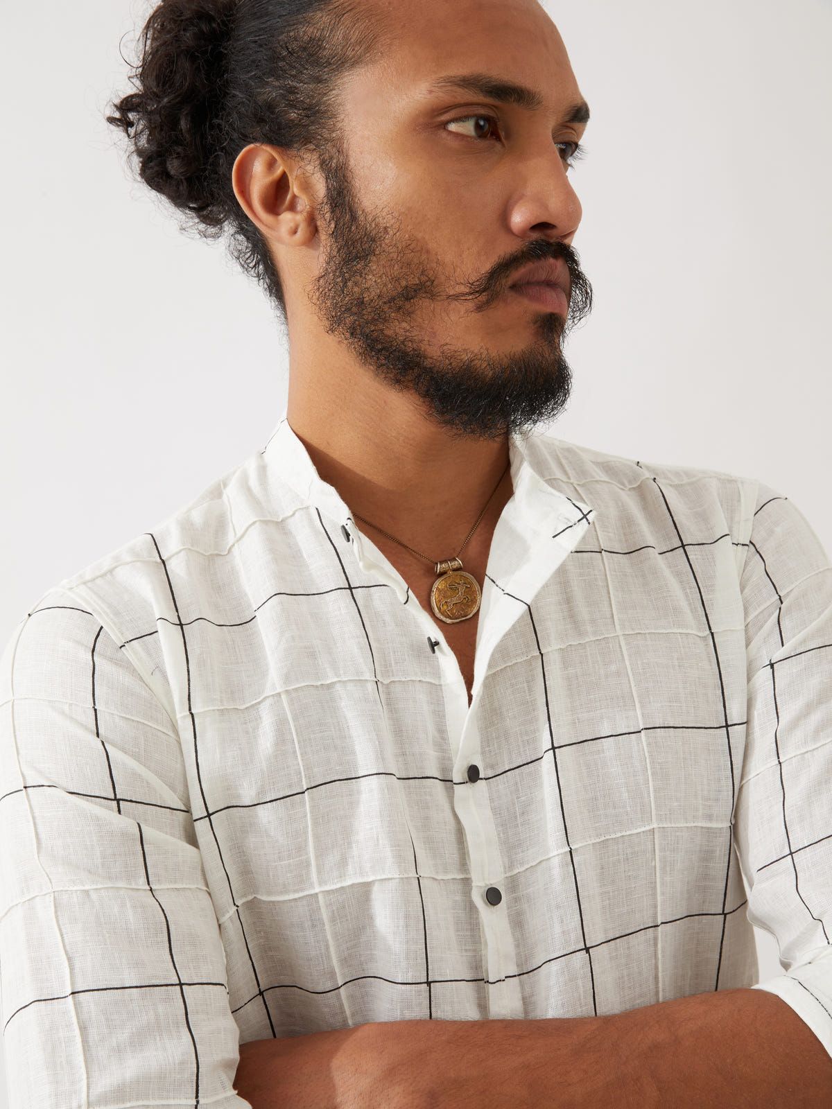 JENSON WINDOW CHECK KURTA SET - WHITE - image 7