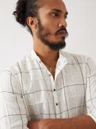 JENSON WINDOW CHECK KURTA SET - WHITE view 7