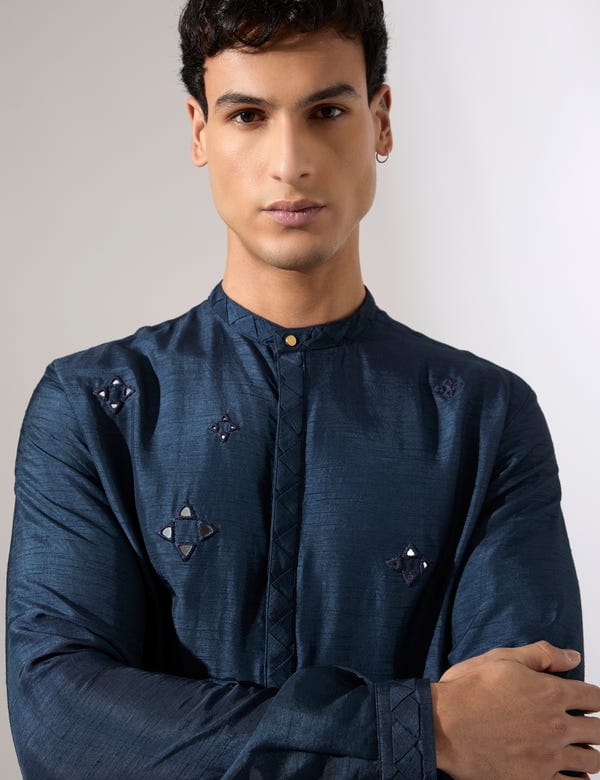 SON OF A NOBLE - SNOB — Steven Hand Embroidered Kurta Set - Navy