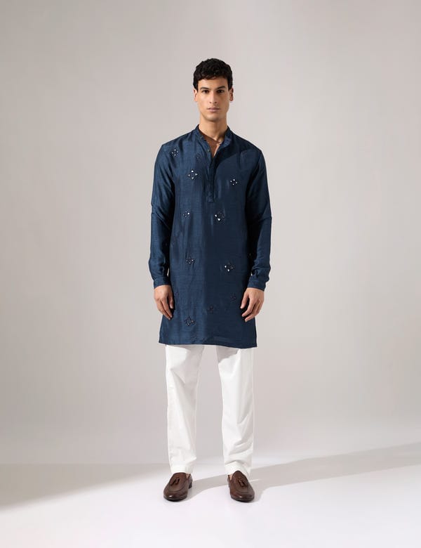 SON OF A NOBLE - SNOB — Steven Hand Embroidered Kurta Set - Navy