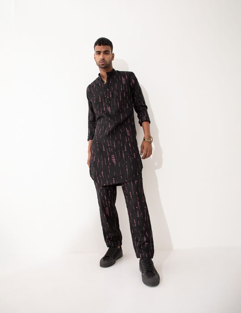 ZANDER BLOT KURTA SET- BLACK