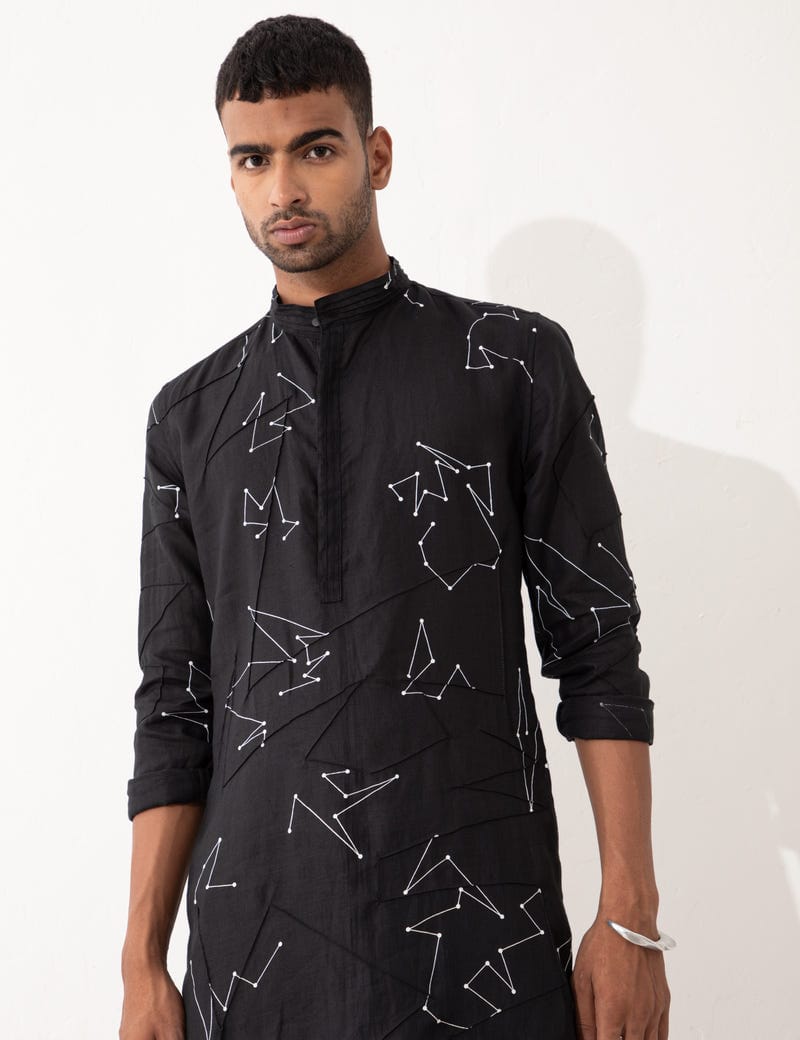 EVANS DOT TO DOT KURTA SET- BLACK
