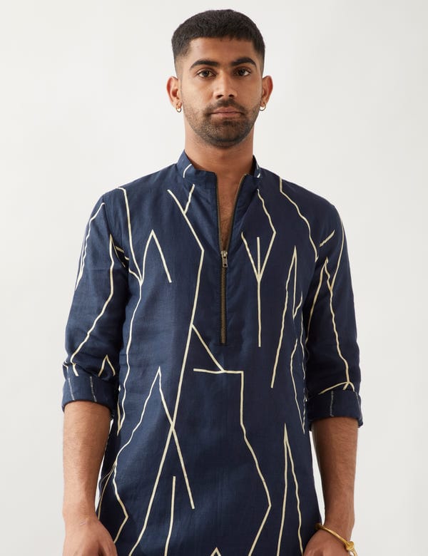 SON OF A NOBLE - SNOB — RORY METAL KURTA - NAVY