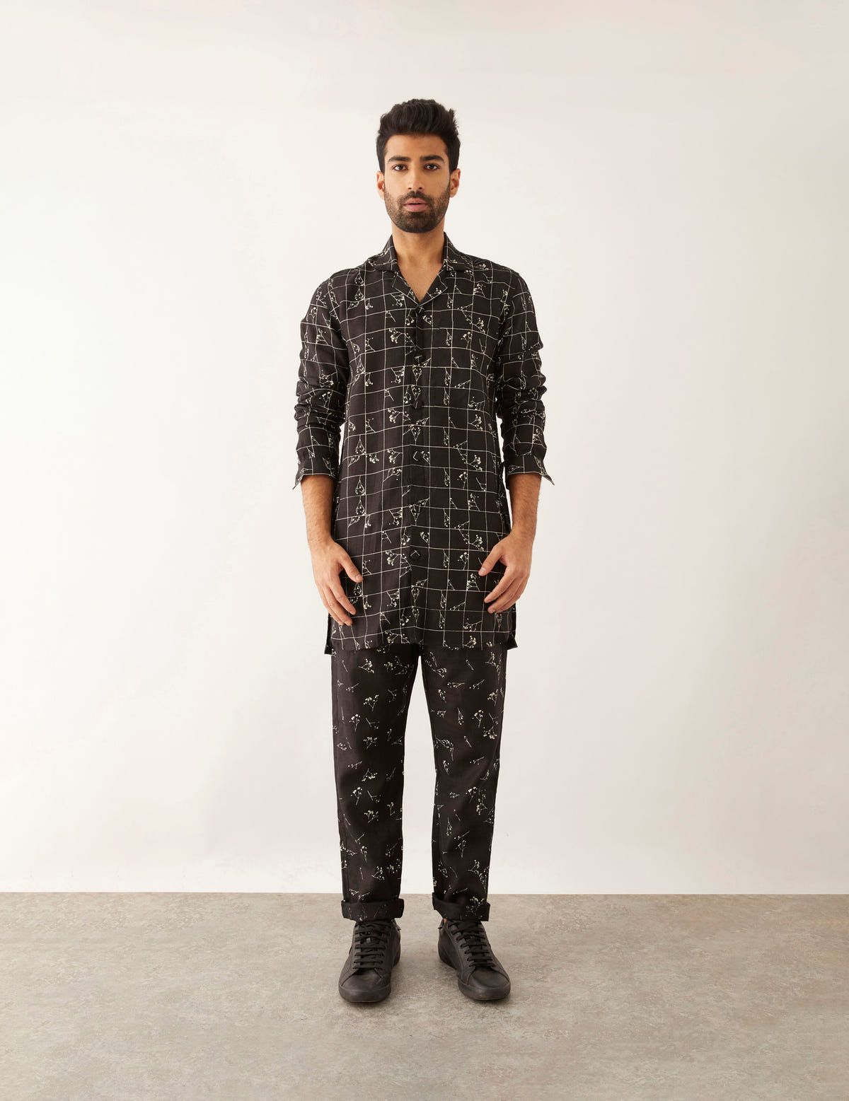 OLFA GRID FLORALSHIRT SET - BLACK - image 1