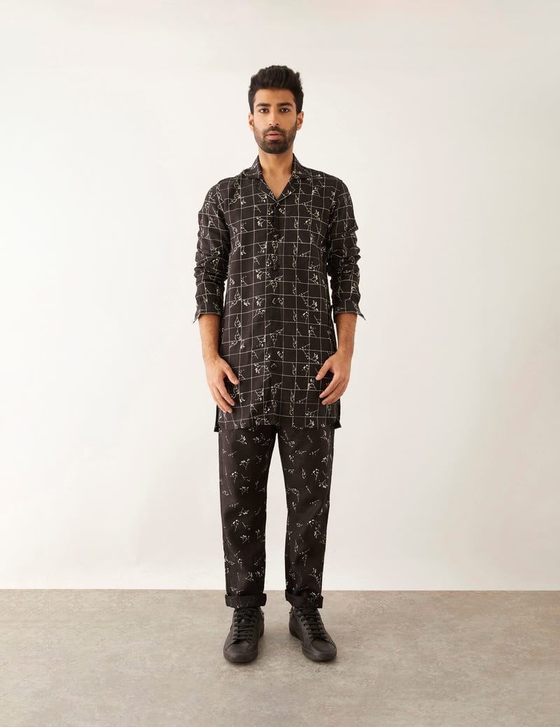 OLFA GRID FLORALSHIRT SET - BLACK