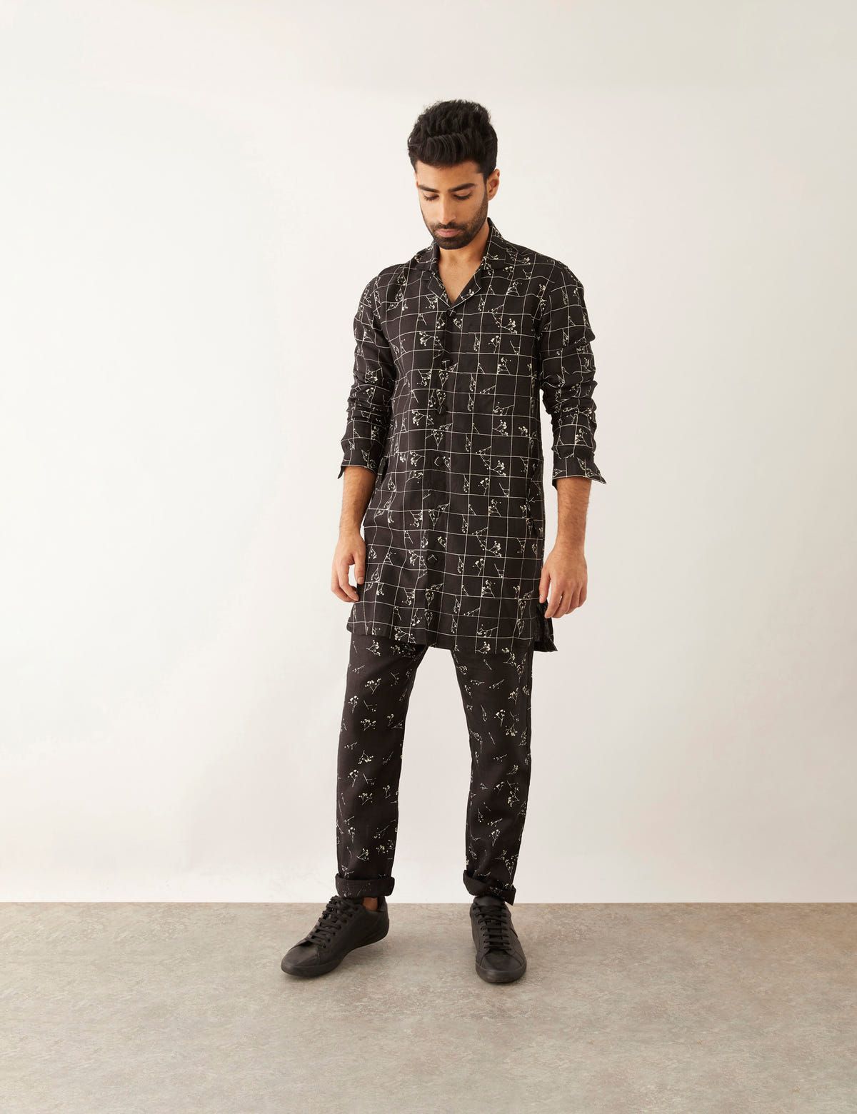 OLFA GRID FLORALSHIRT SET - BLACK - image 3