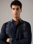 Henry Regal Kurta Set - Navy view 4