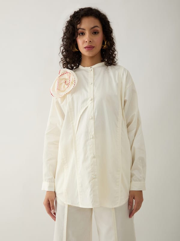 SON OF A NOBLE - SNOB — ROSETTE SHIRT - OFF WHITE