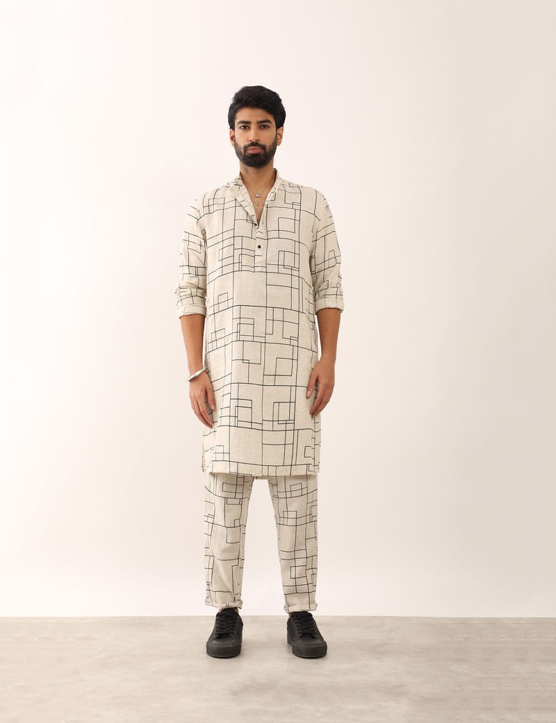 PRANAV CHECKS KURTA SET - IVORY