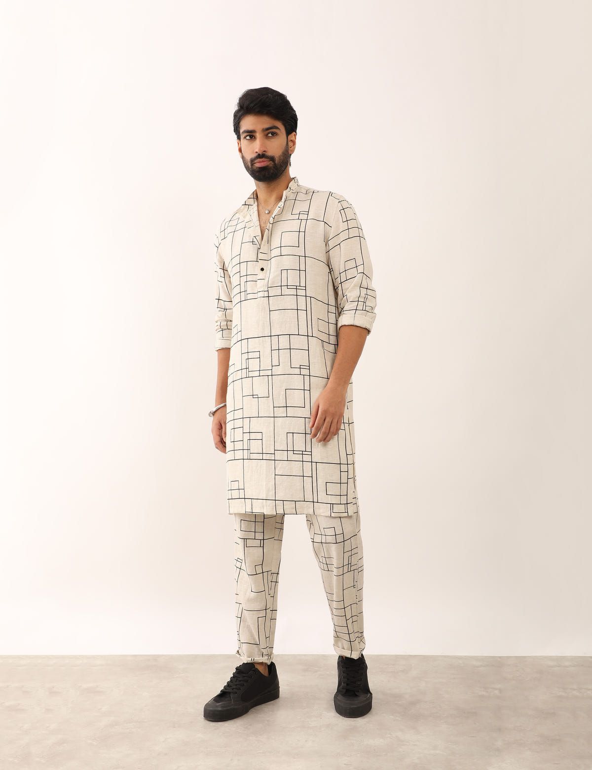 PRANAV CHECKS KURTA SET - IVORY - image 4